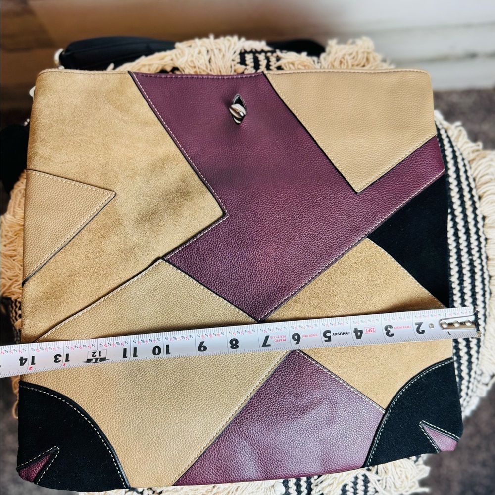 Sondra Roberts Shoulder or Satchel Purse Bag Color block Leather Suede Purse - Picture 7 of 15